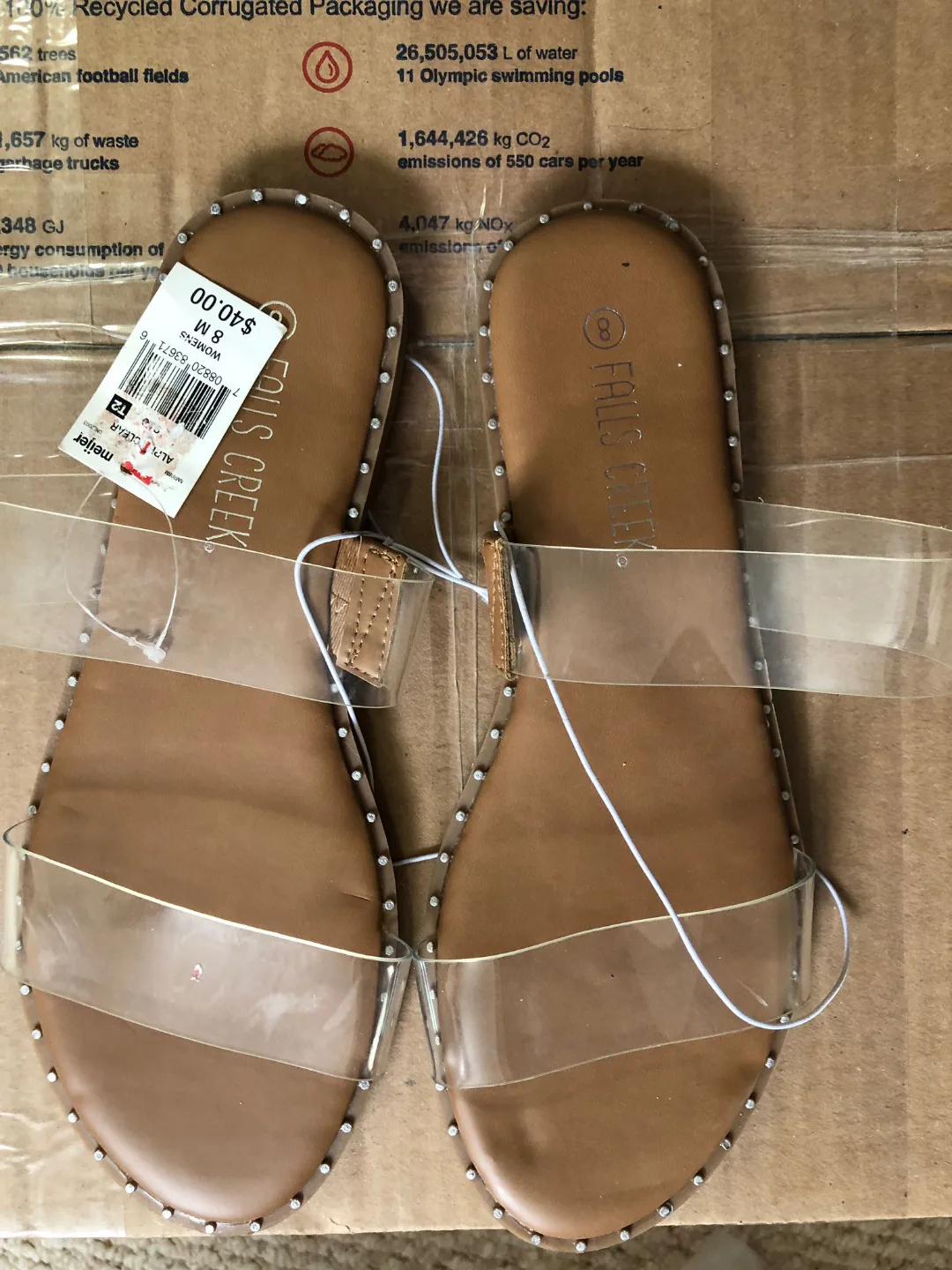 Falls Creek Women's Tan Clear Strap Sandals (Size 8M) image indicator(2)