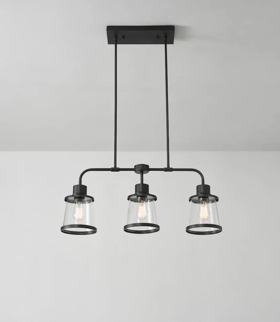 Globe Electric 3-Light Matte Black Linear Dining Room Chandelier image indicator(2)