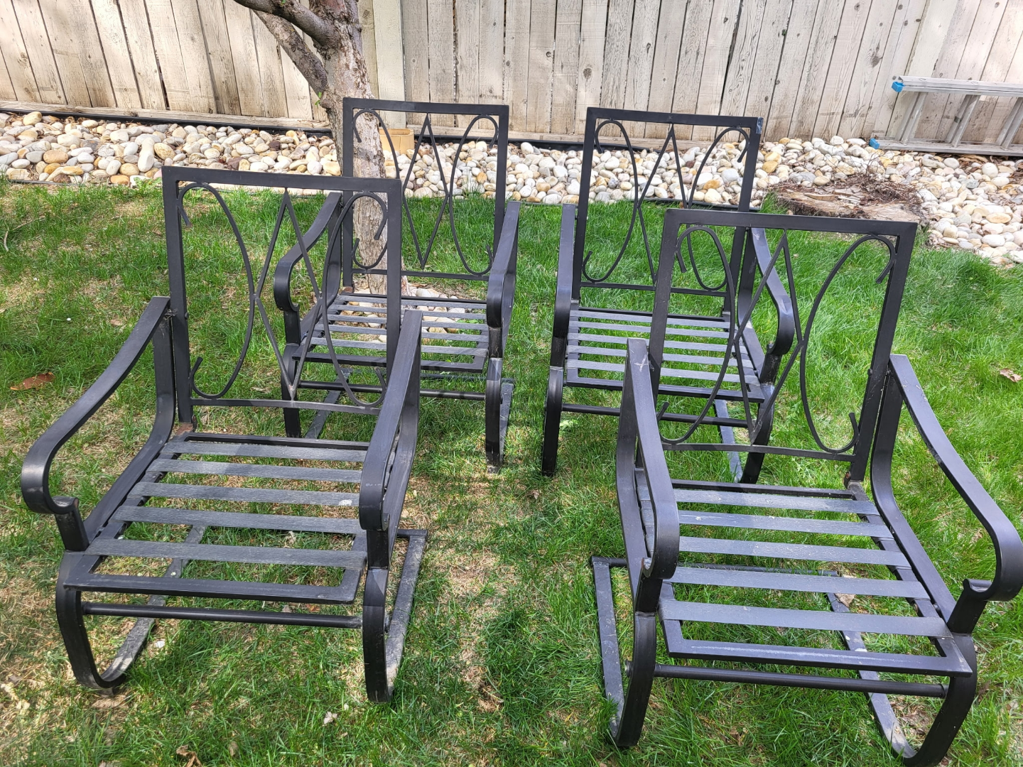 Set of Four Black Metal Patio Chairs