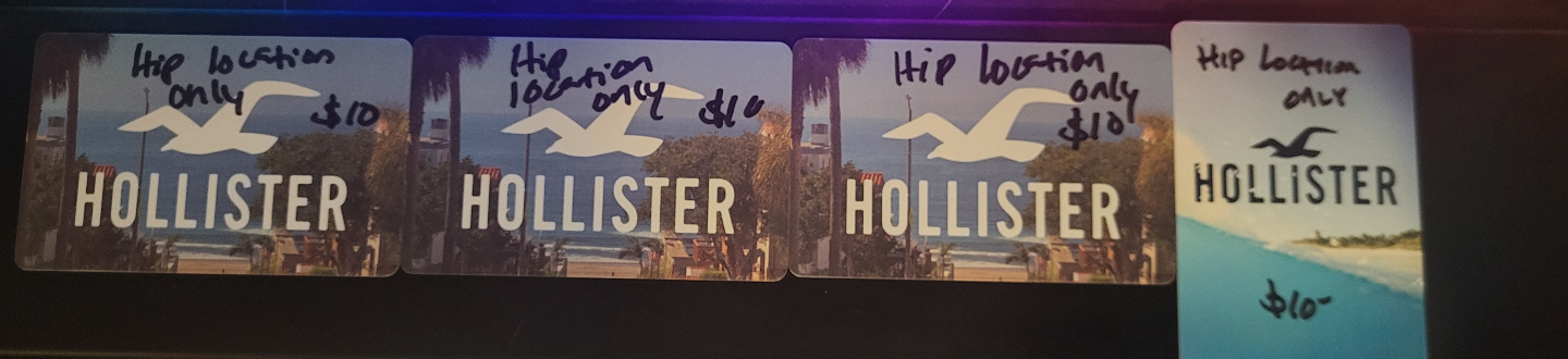Four Hollister $10 Gift Cards