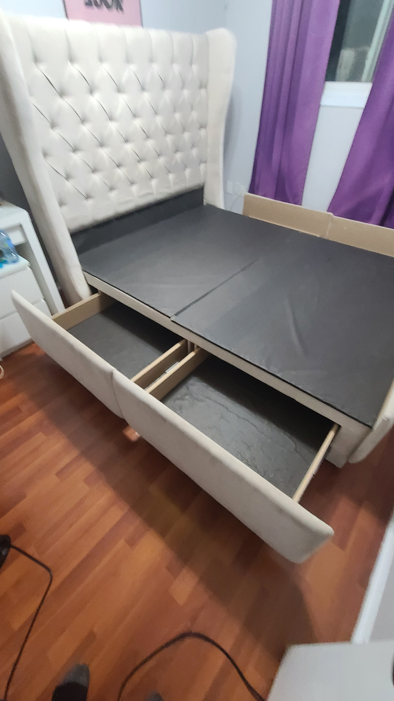Upholstered Queen Bed Frame with Storage Drawers