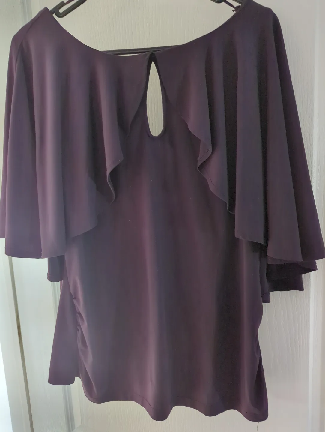 Women's Purple Flutter Sleeve Blouse Size L 🧡 thumbnail