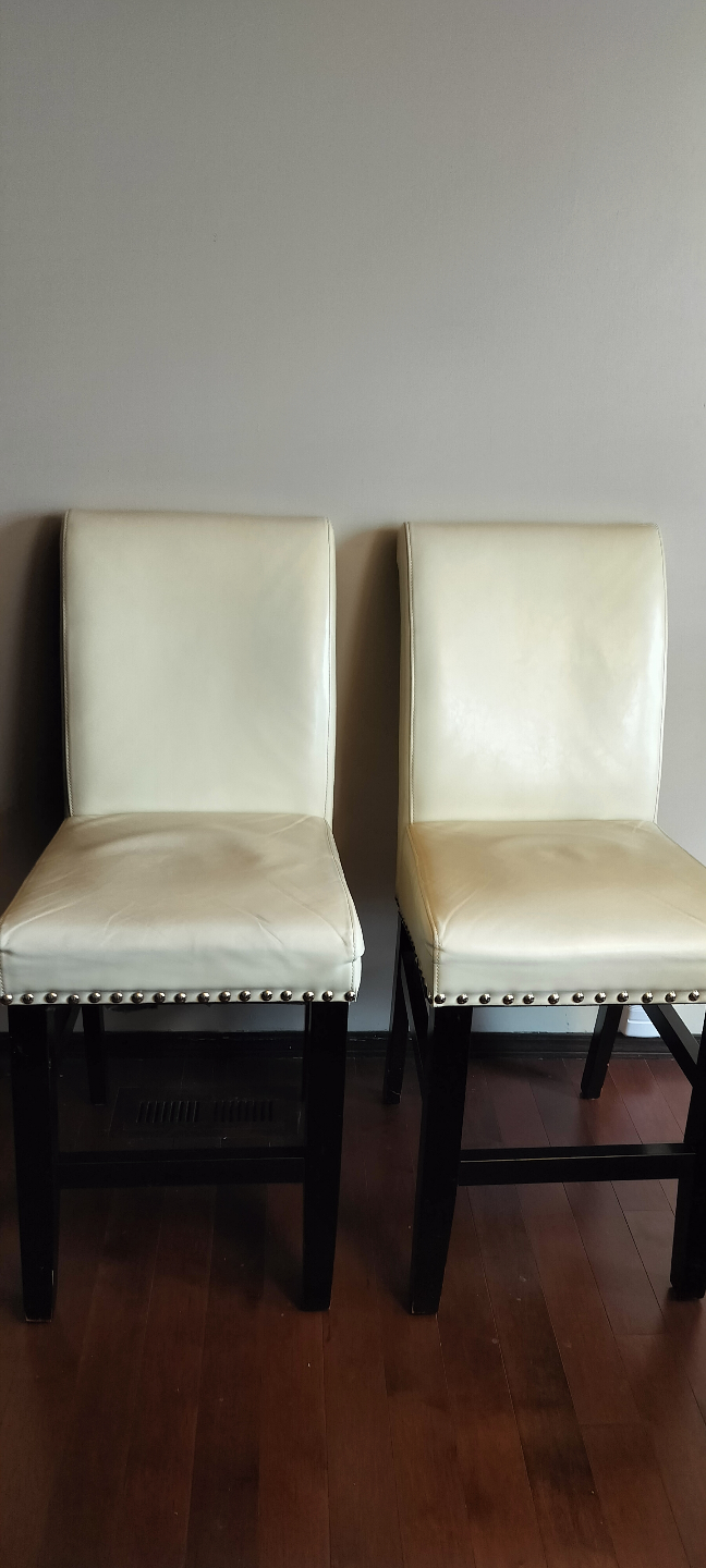 Pair of Off-White Leather Counter Height Stools