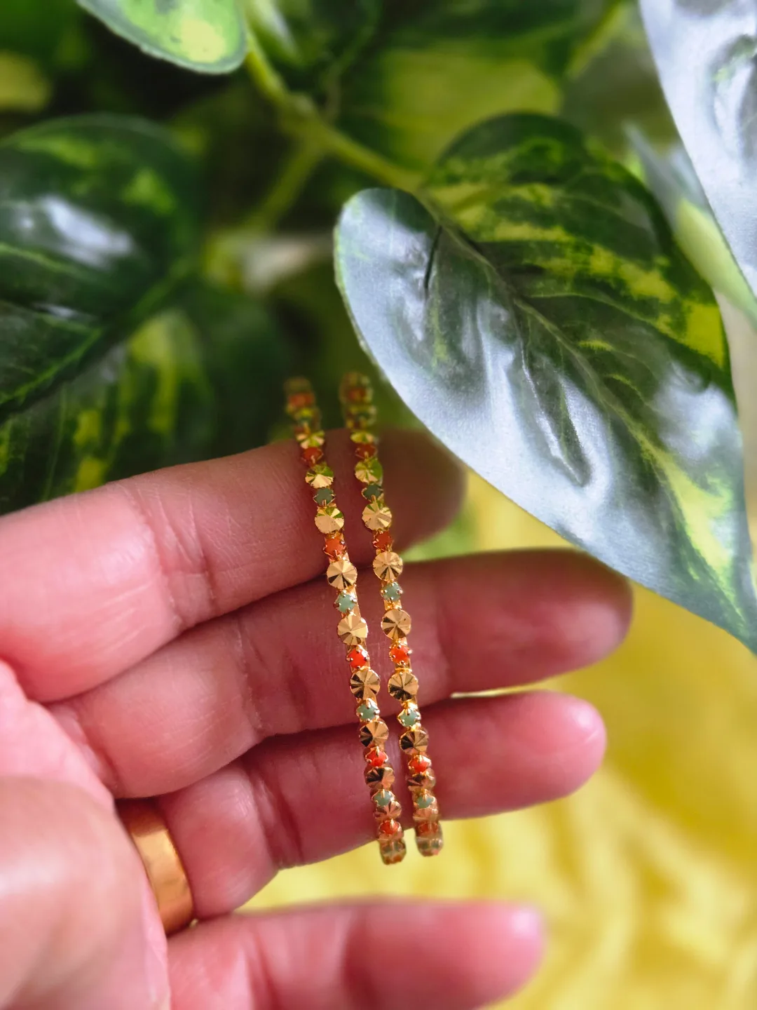 Gold Bangles with Multicoloured Stones thumbnail