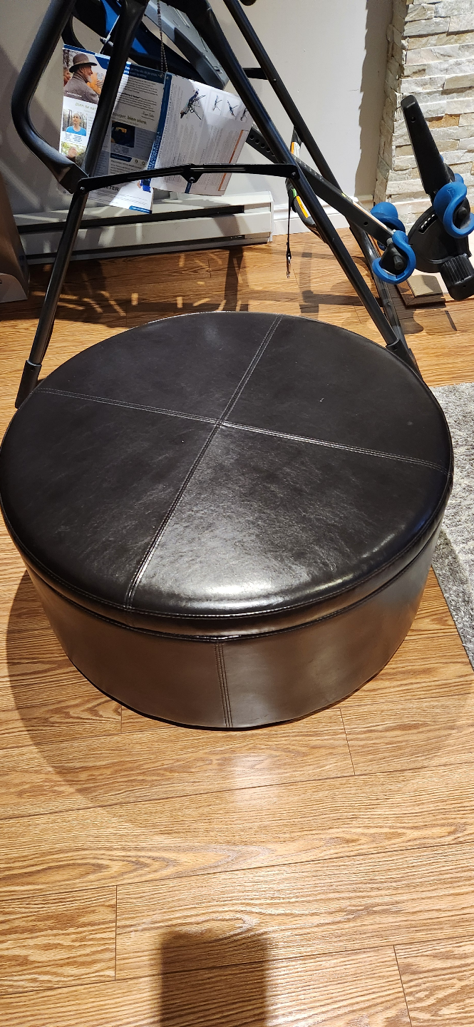 Round Brown Leather Storage Ottoman