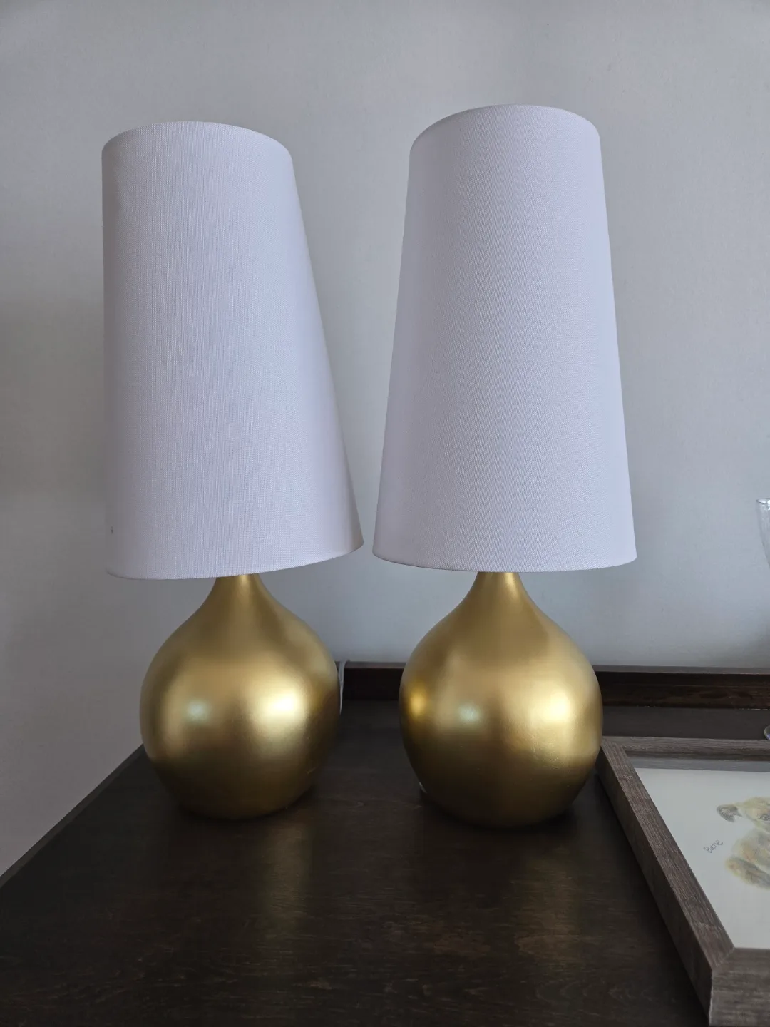 Pair of Gold Table Lamps with White Shades thumbnail