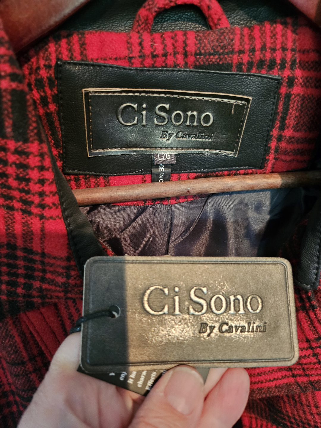 Ci Sono by Cavalini Red and Black Plaid Moto Jacket Size L/G - photo 2