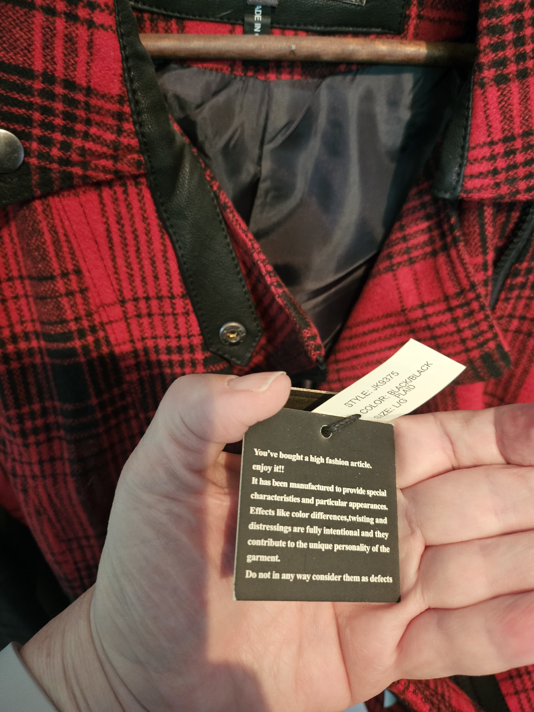 Ci Sono by Cavalini Red and Black Plaid Moto Jacket Size L/G - photo 3