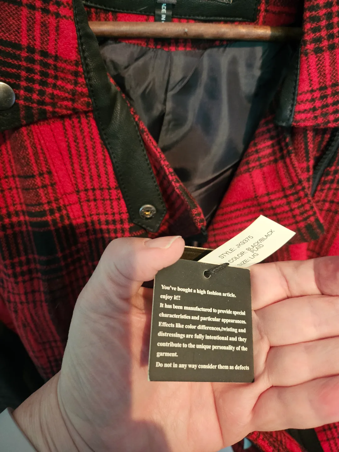 Ci Sono by Cavalini Red and Black Plaid Moto Jacket Size L/G image indicator(3)