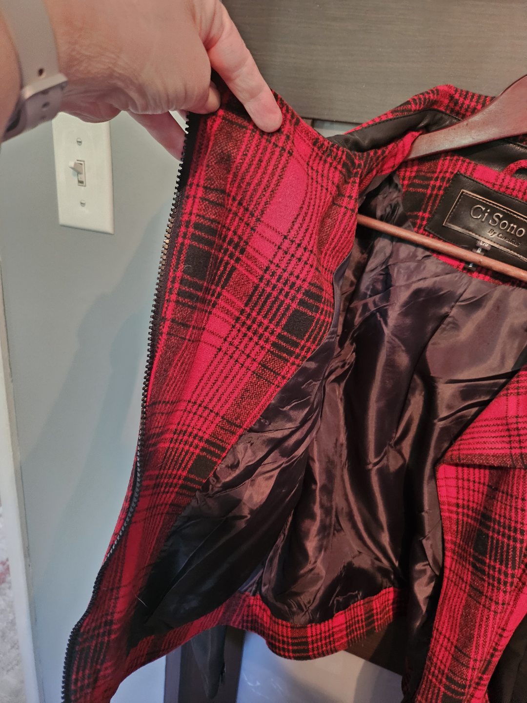 Ci Sono by Cavalini Red and Black Plaid Moto Jacket Size L/G - photo 4