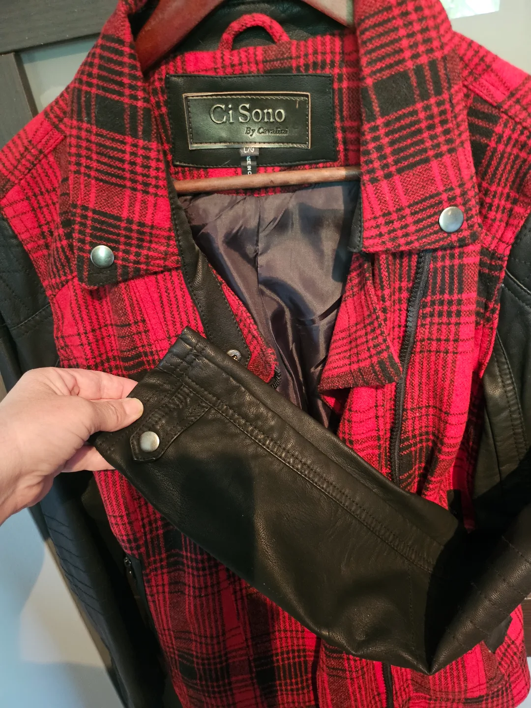 Ci Sono by Cavalini Red and Black Plaid Moto Jacket Size L/G image indicator(6)