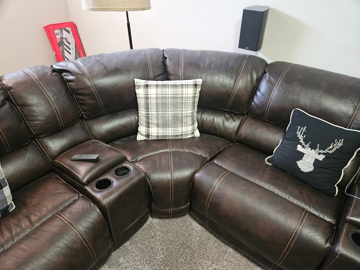 Brown Leather Reclining Sectional Sofa - photo 3