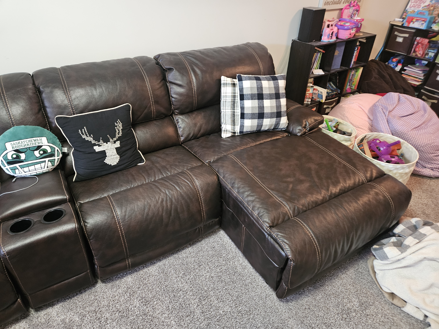 Brown Leather Reclining Sectional Sofa - photo 5