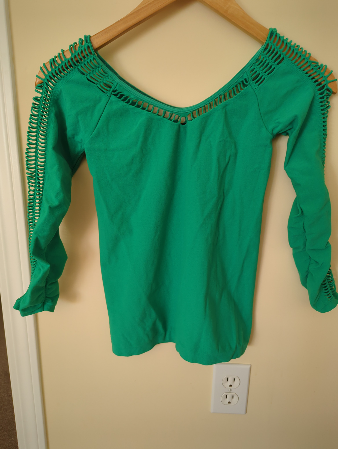 Bright Green Blouse with Cutout Detail