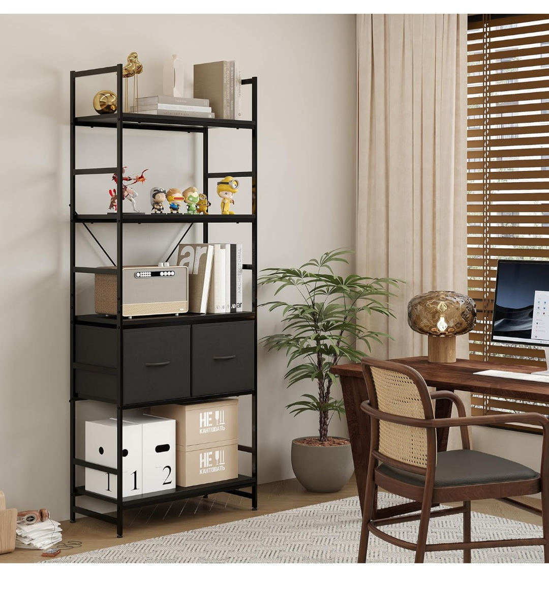 Black Metal 5-Shelf Storage Organizer with Two Drawers - photo 4