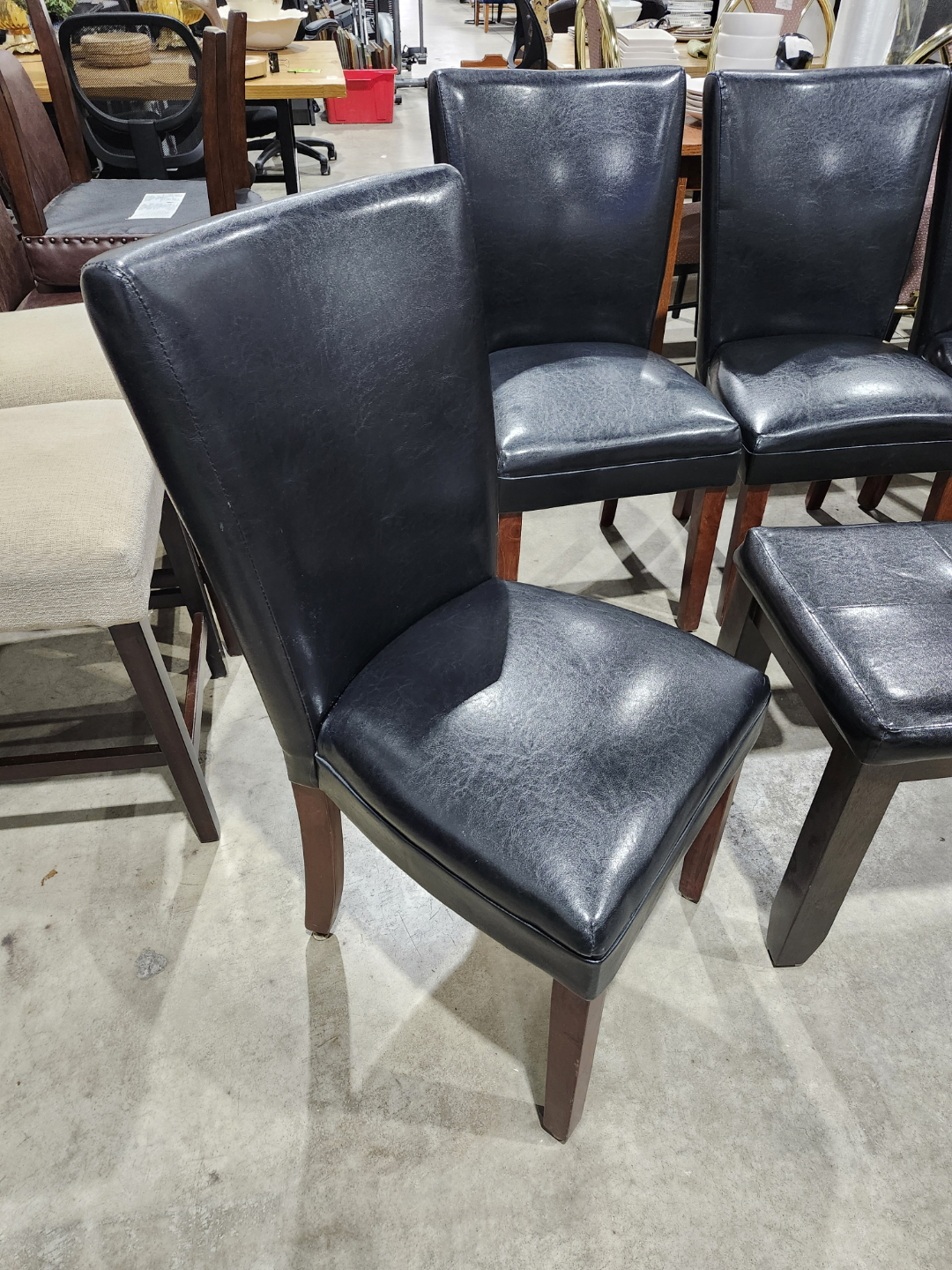 Black Leather Dining Chairs and Bench Set - Eztia Furnishings - photo 3