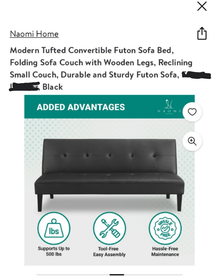 Black Futon Sofa- bed - photo 5