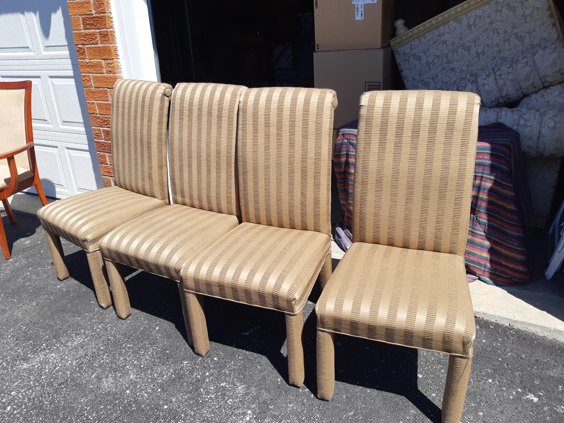 Set of Four Beige and Brown Striped Dining Chairs
