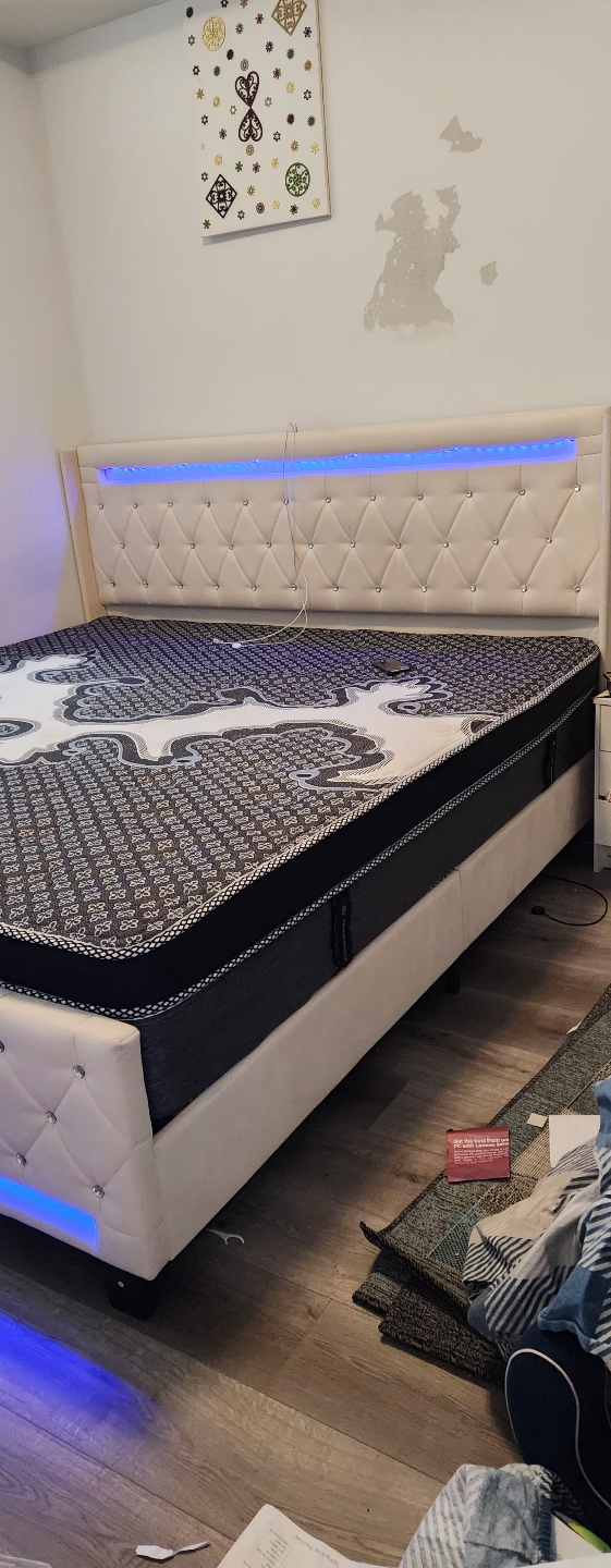 King Size Bed Frame with LED Lights and USB Ports