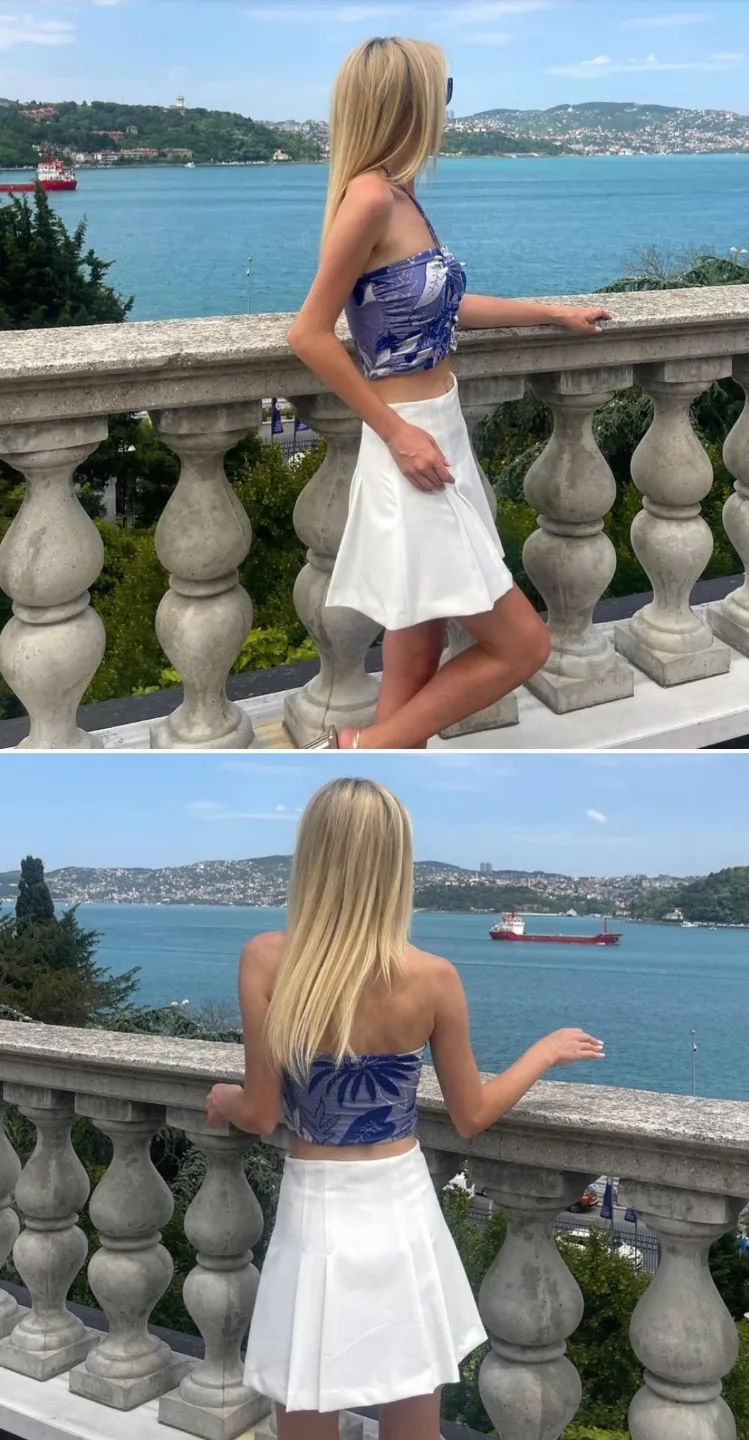 Zara Blue Floral Print Halter Neck Crop Top NWT image indicator(3)