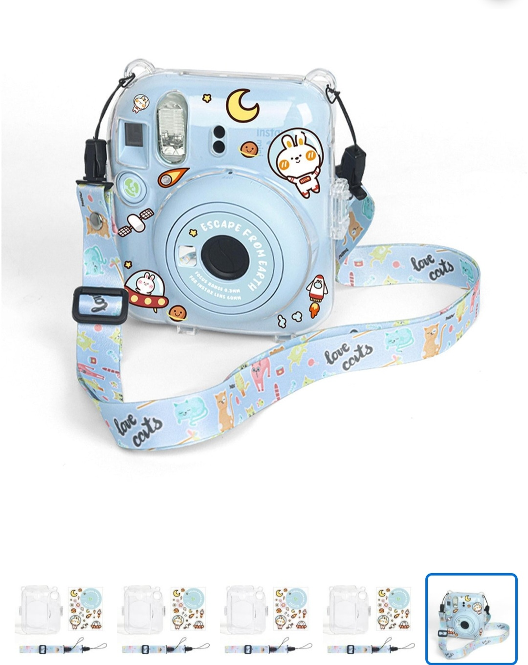 Instax Mini 12 Case Set - Clear Case, Strap, and Stickers