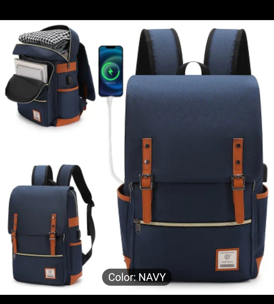 Brand New Navy Blue USB Charging Backpack