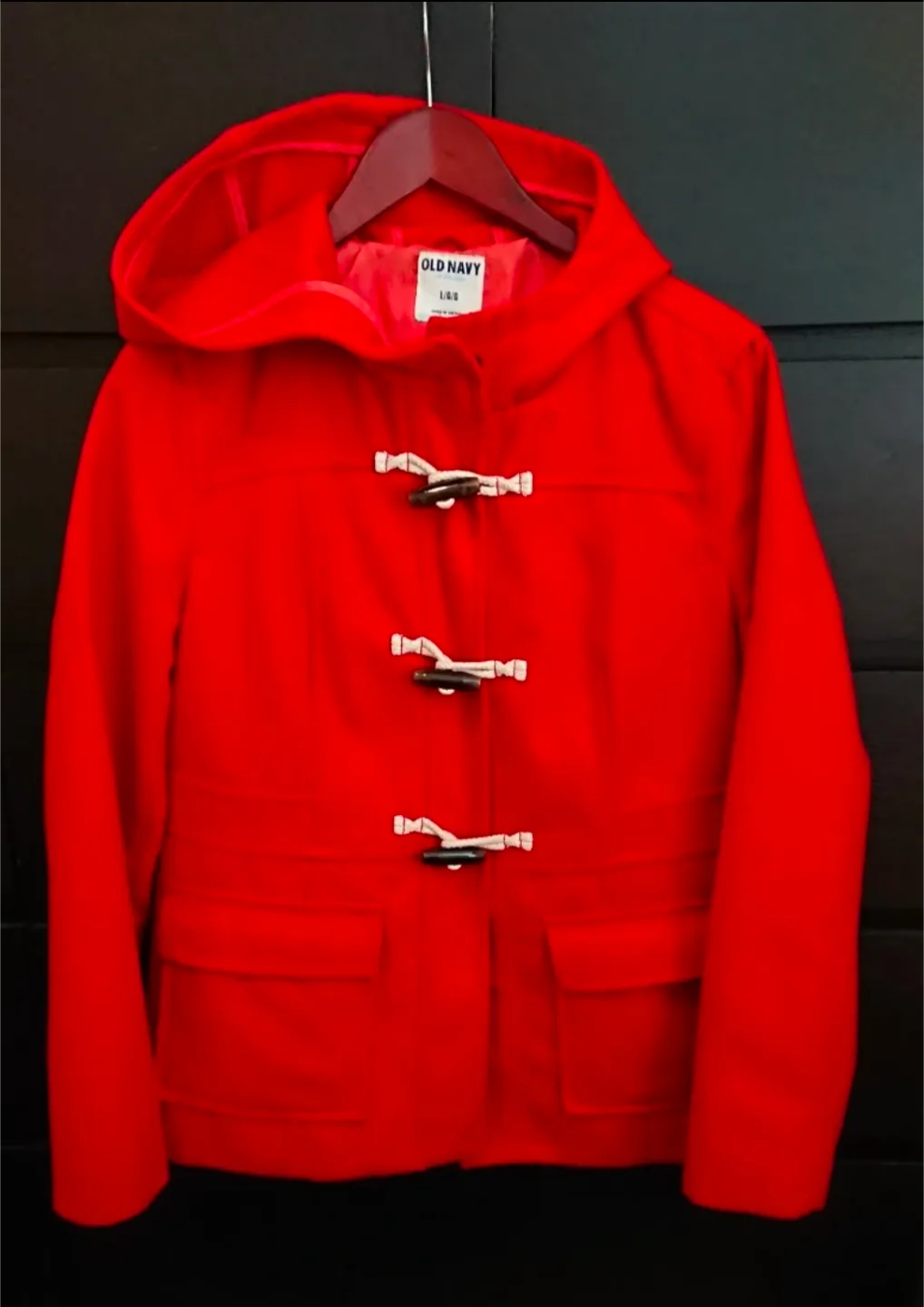 Ladies Old Navy Red Hooded Toggle Coat - Size LG image indicator(3)