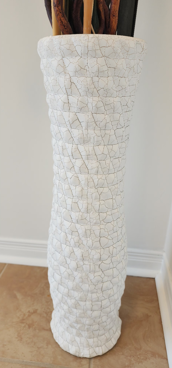 Tall White Crackle Glaze Vase with Artificial Orchid - photo 3