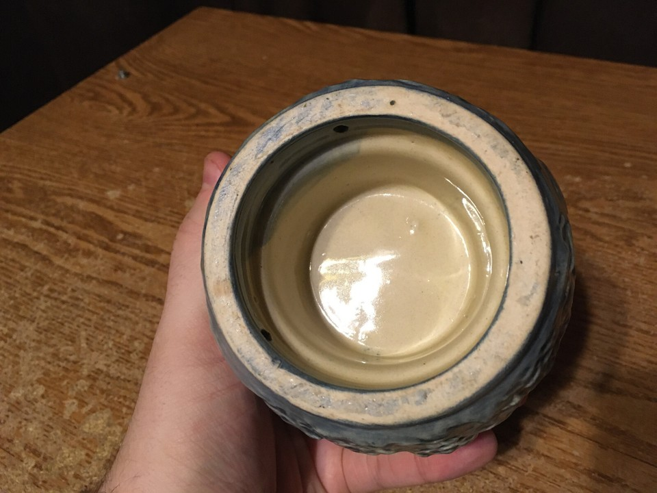 Vintage Blue & White Ceramic Cobalt Liquor Bottle Crown Cork - photo 5