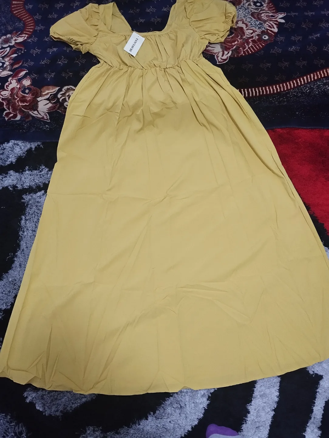 Mustard Yellow Maxi Dress with Puff Sleeves thumbnail