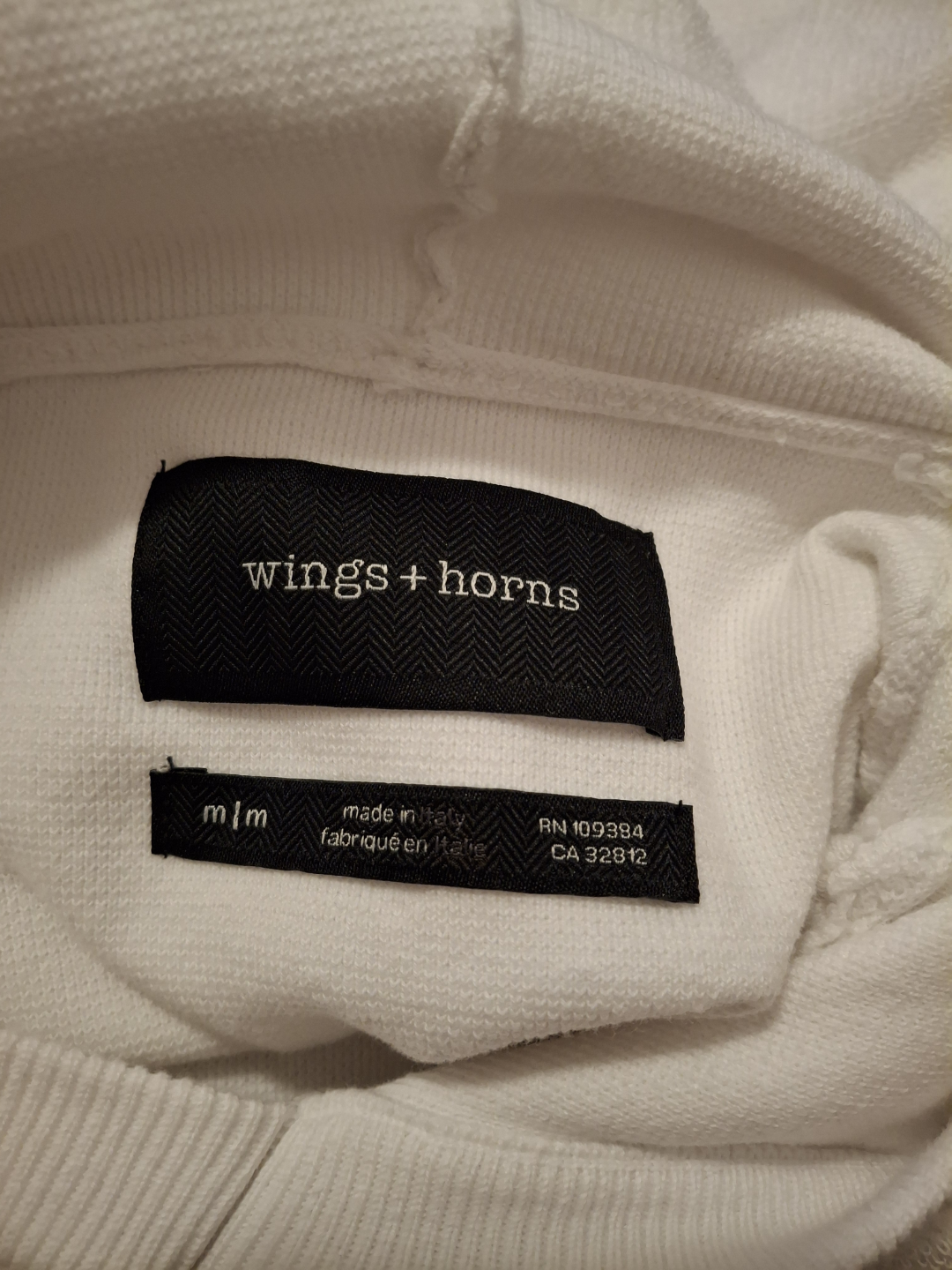 Wings + Horns Men's White Terrycloth Hoodie Size M