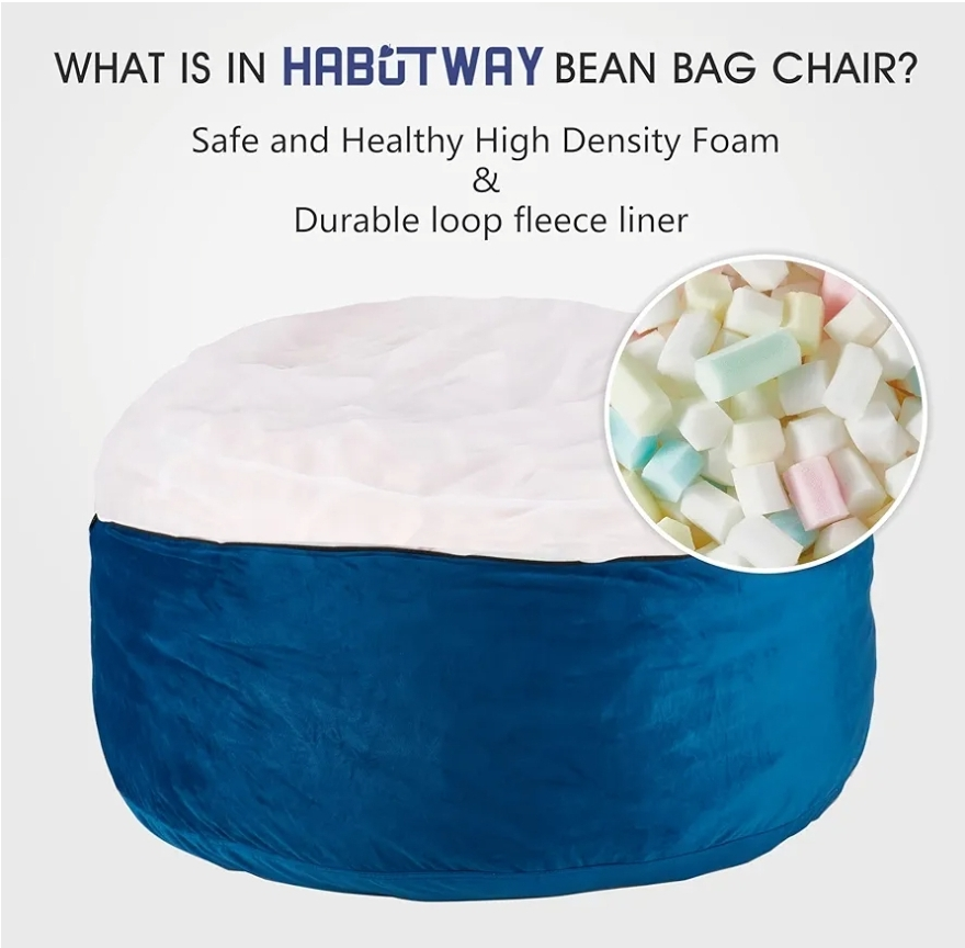 HABOTWAY Bean Bag Chair - Blue Velvet Cover - photo 2