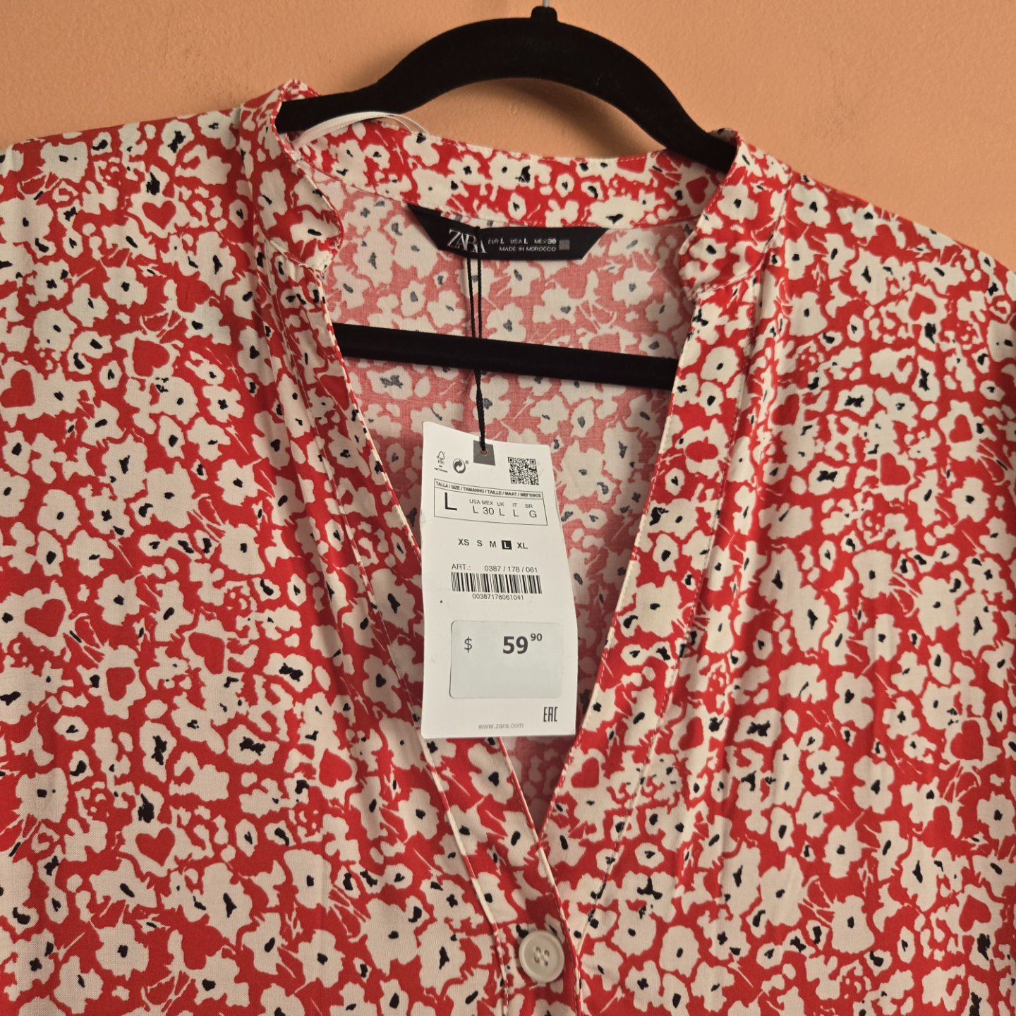 Zara Red and White Floral Midi Dress - Size Large - photo 3