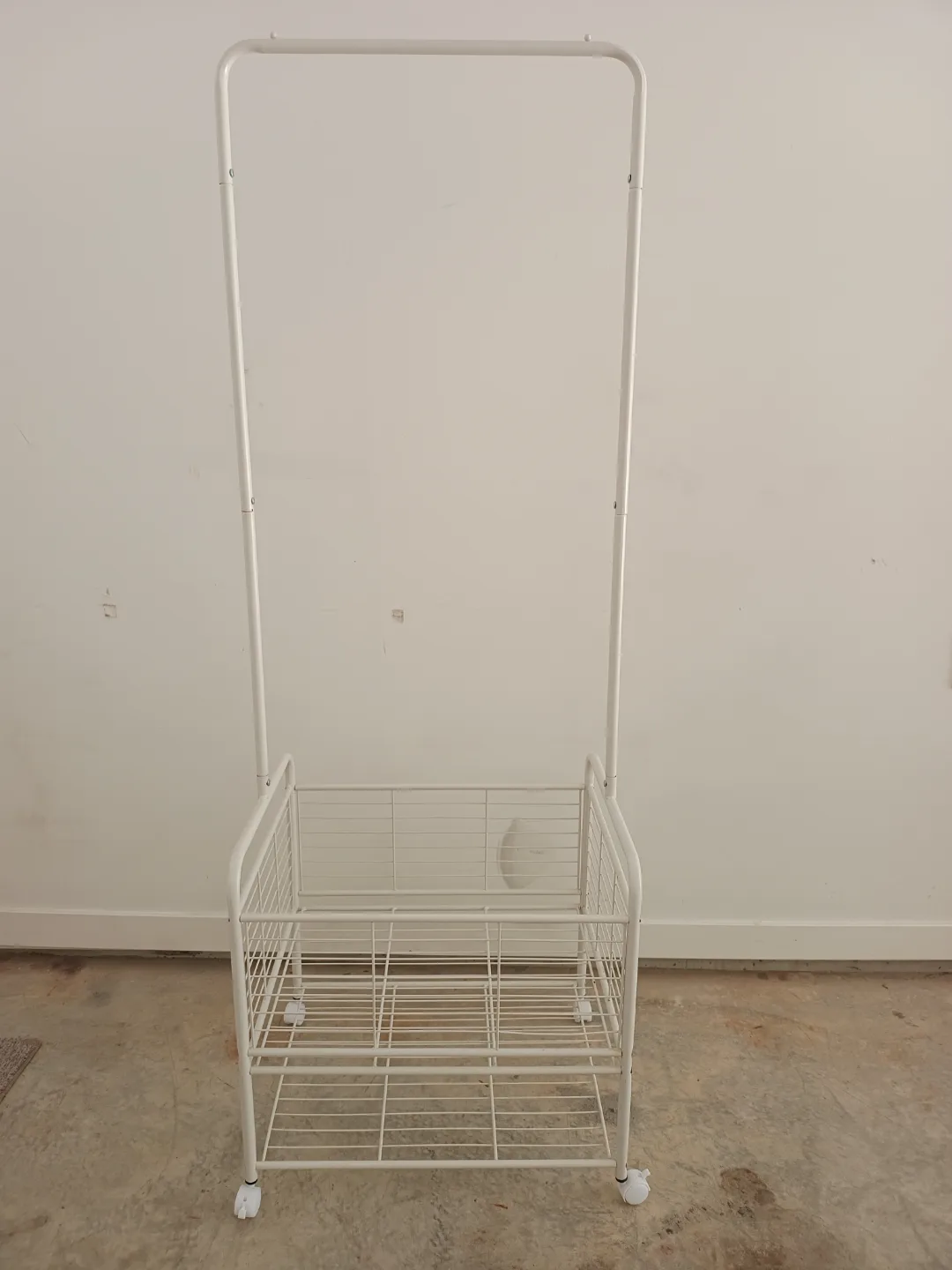 White Metal Rolling Garment Rack with Shelves thumbnail