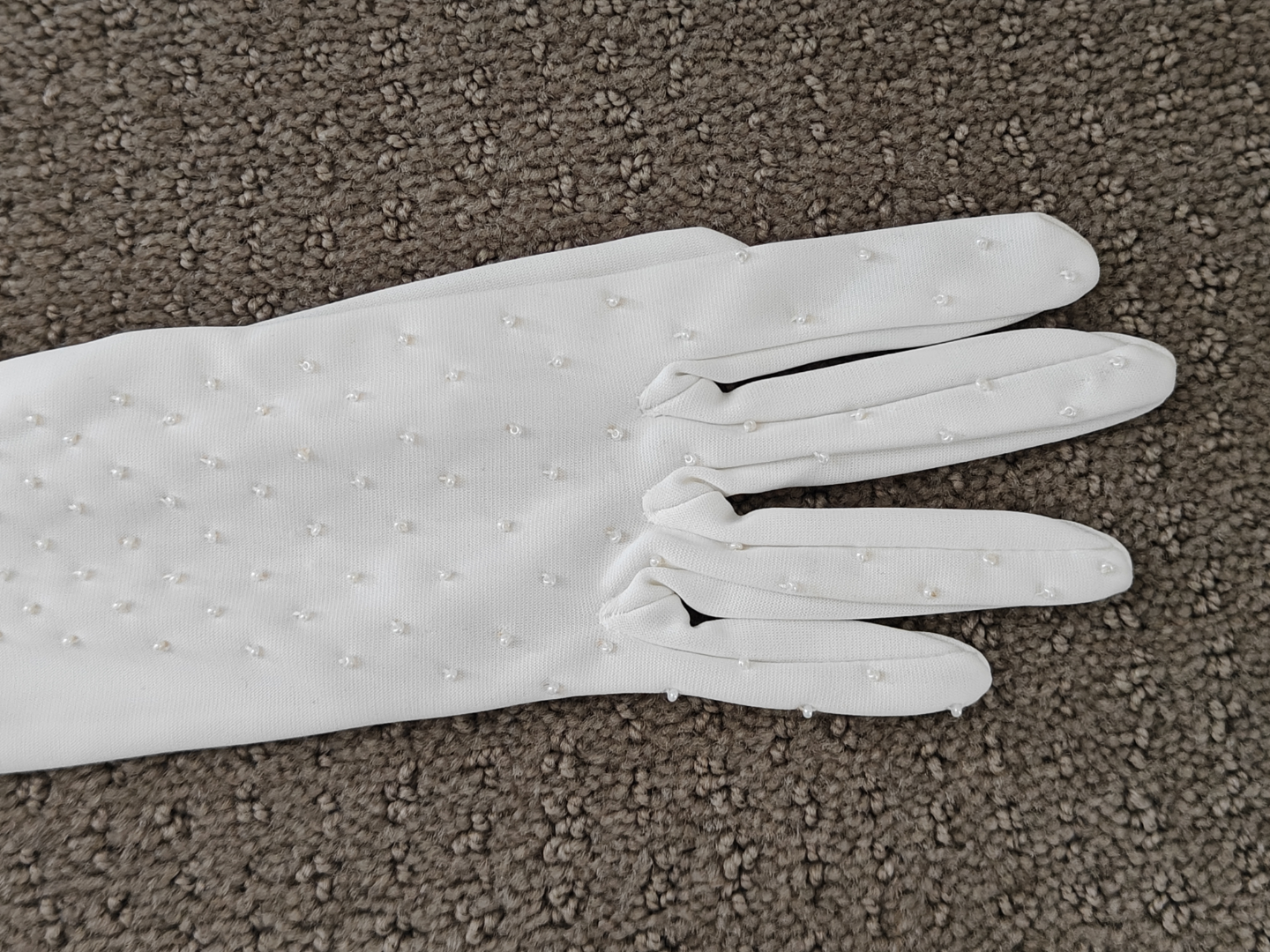 Vintage White Wedding Prom Dress Gloves w/ Beads - Size: Small - photo 3