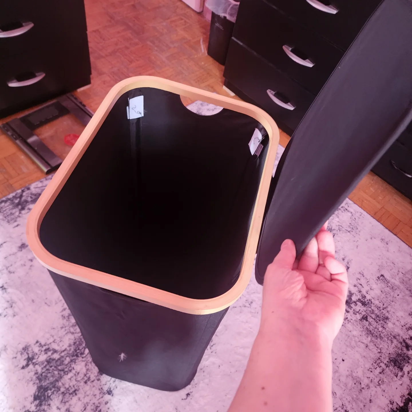 Black Fabric Laundry Hamper with Bamboo Lid thumbnail