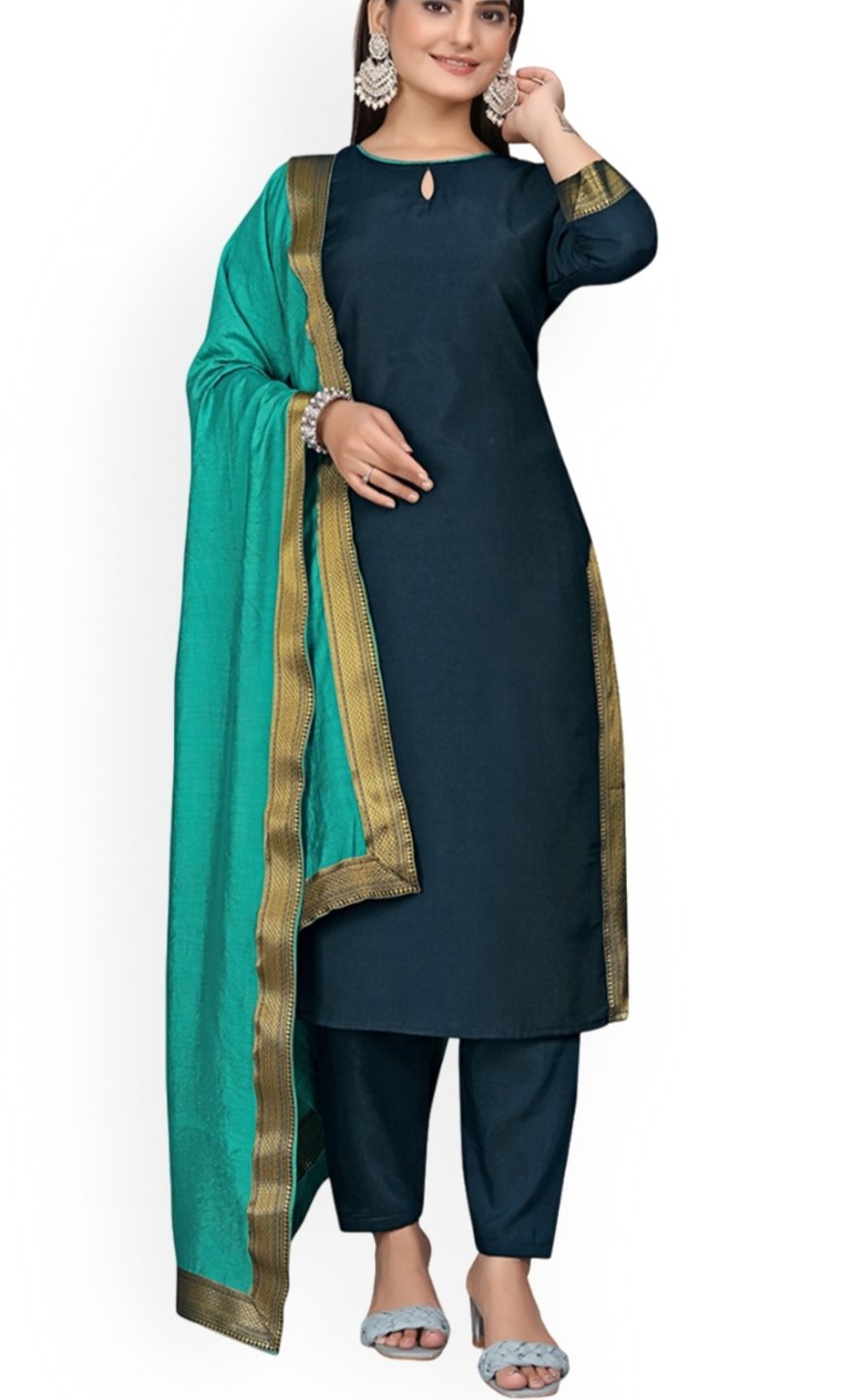 Teal Salwar Kameez with Teal and Gold Dupatta
