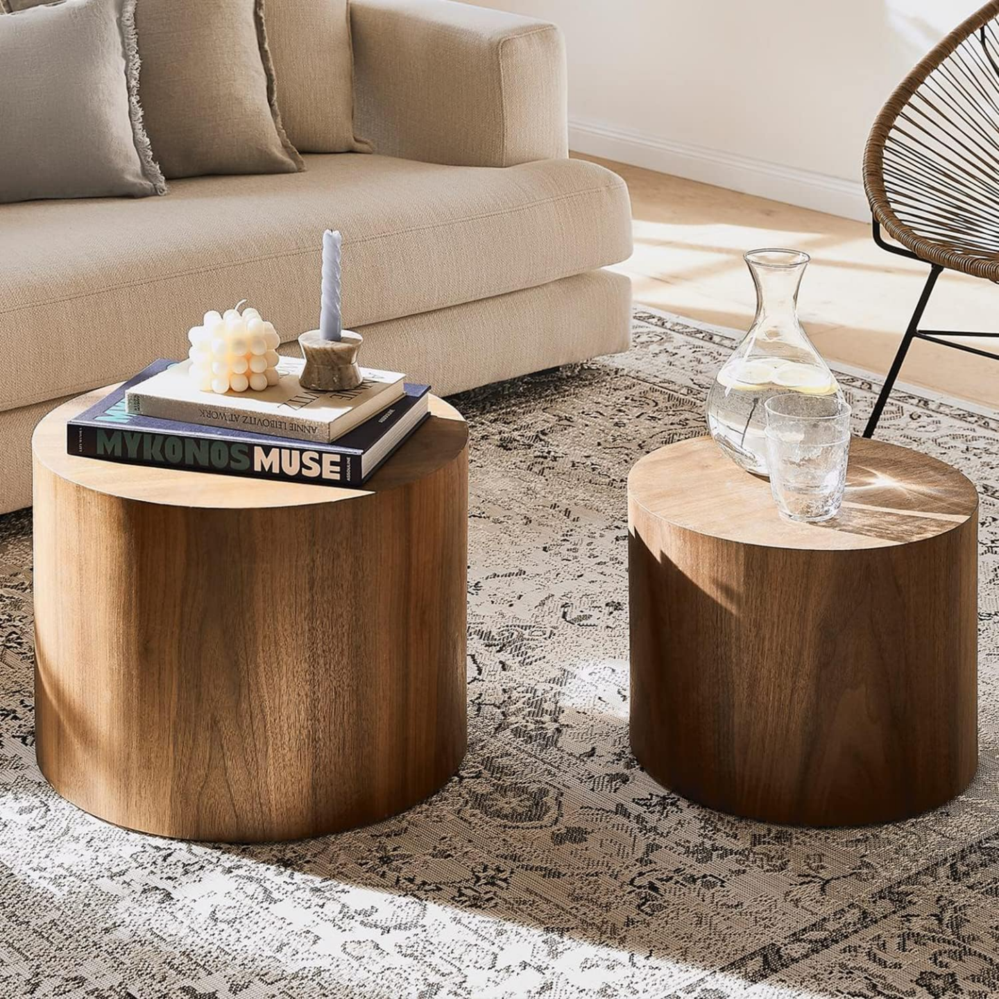 Nested Cylinder End Tables - Set of Two