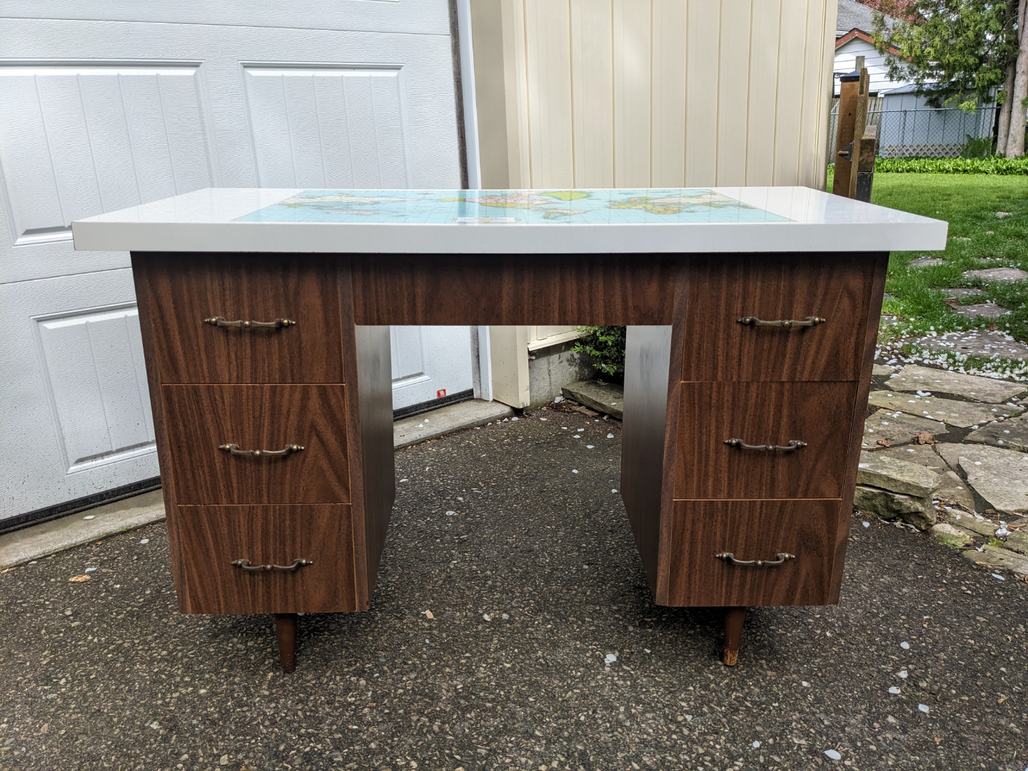 Vintage MCM World Map Desk