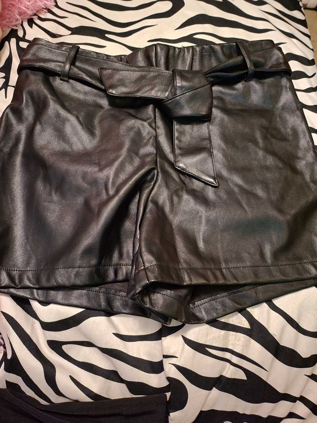 Women's Faux Leather Shorts with Tie Waist - Size Medium