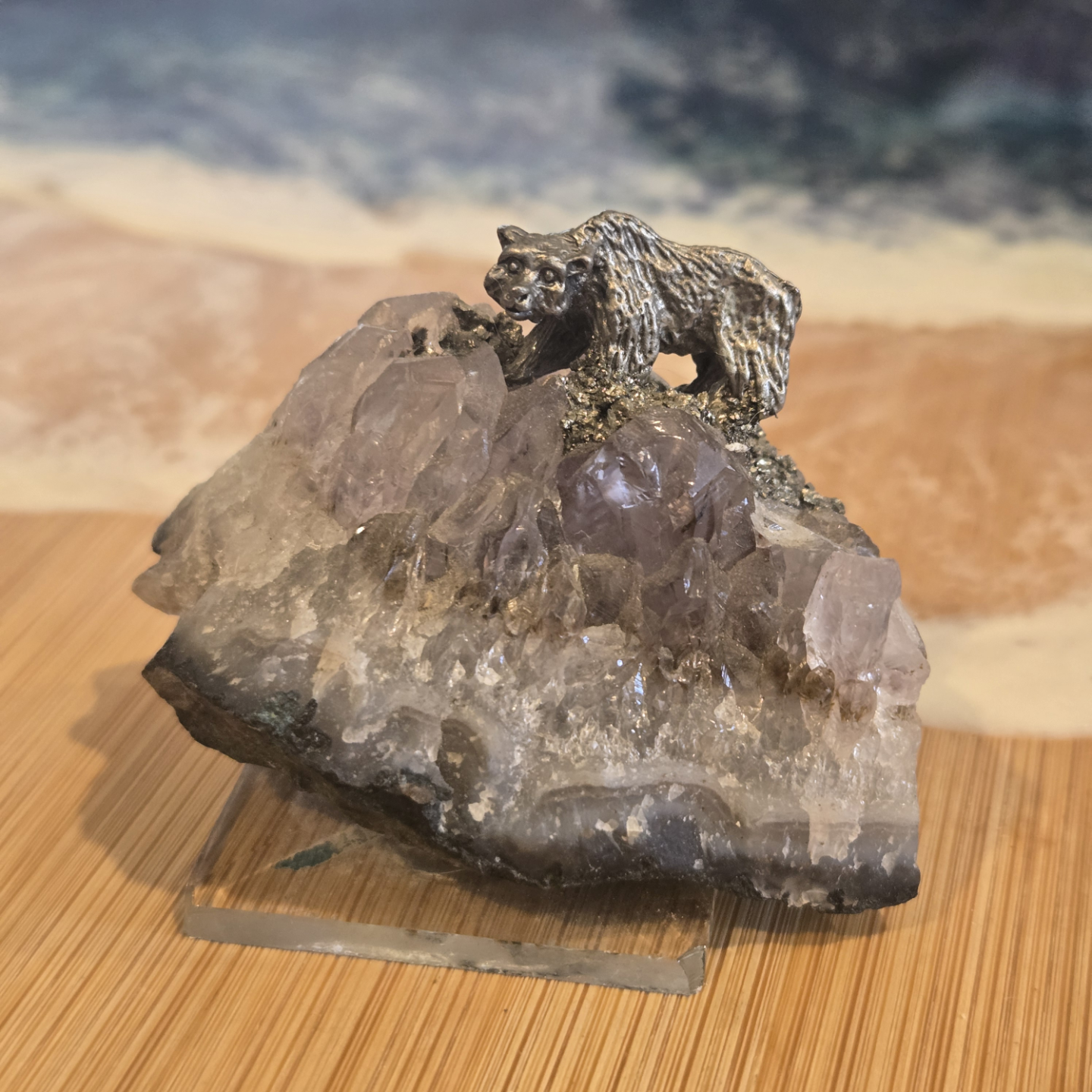 Amethyst Geode with Pewter Bear Figurine