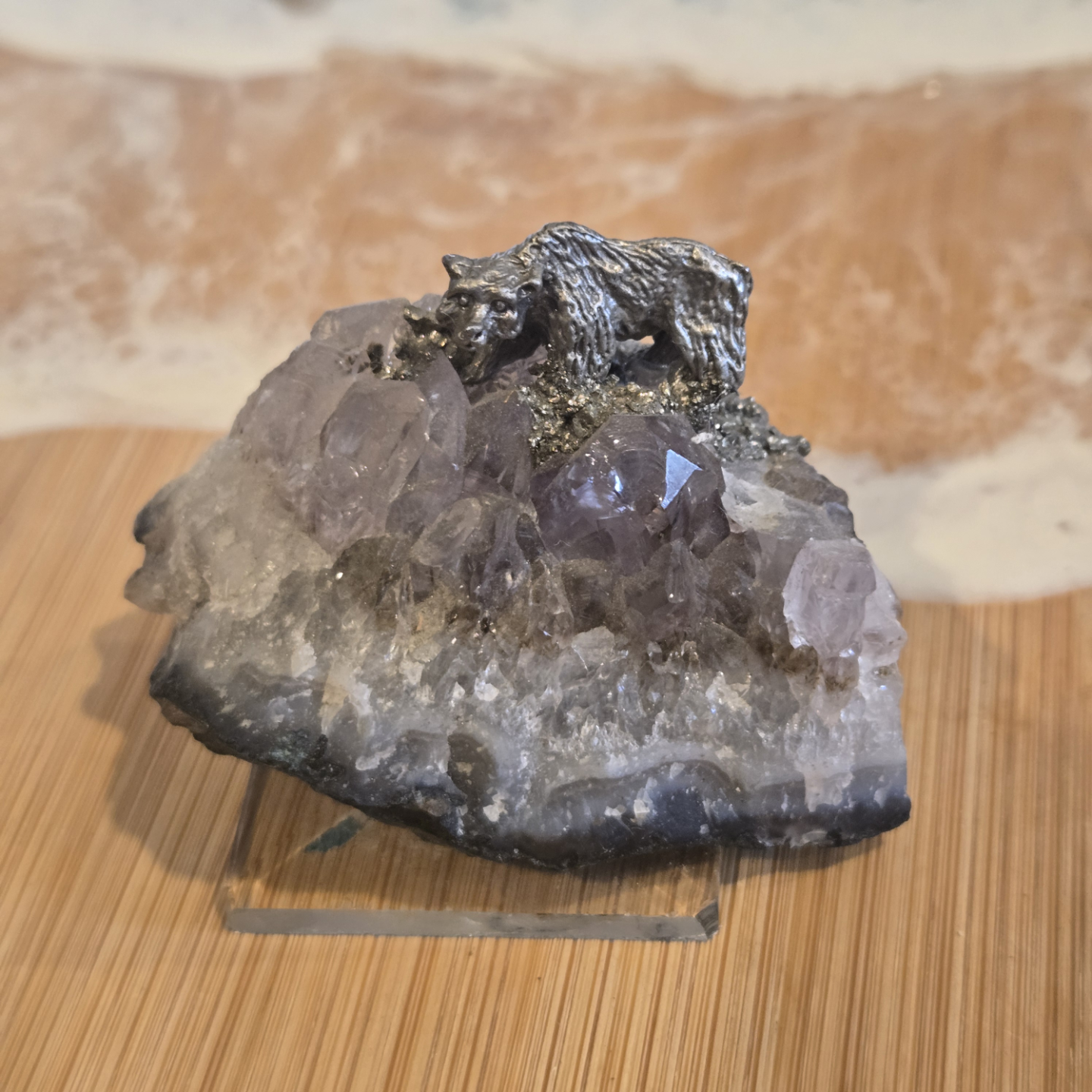 Amethyst Geode with Pewter Bear Figurine - photo 2