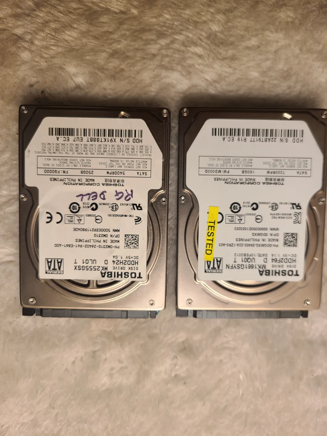 Lot of 2 Toshiba 2.5" SATA Hard Drives – 160GB & 250GB – Tested image indicator(3)