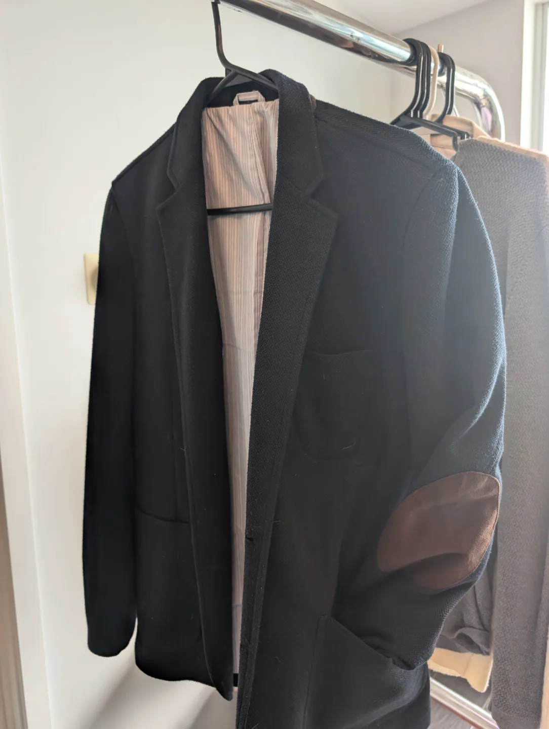 Men's Dark Navy Blazer with Suede Elbow Patches thumbnail