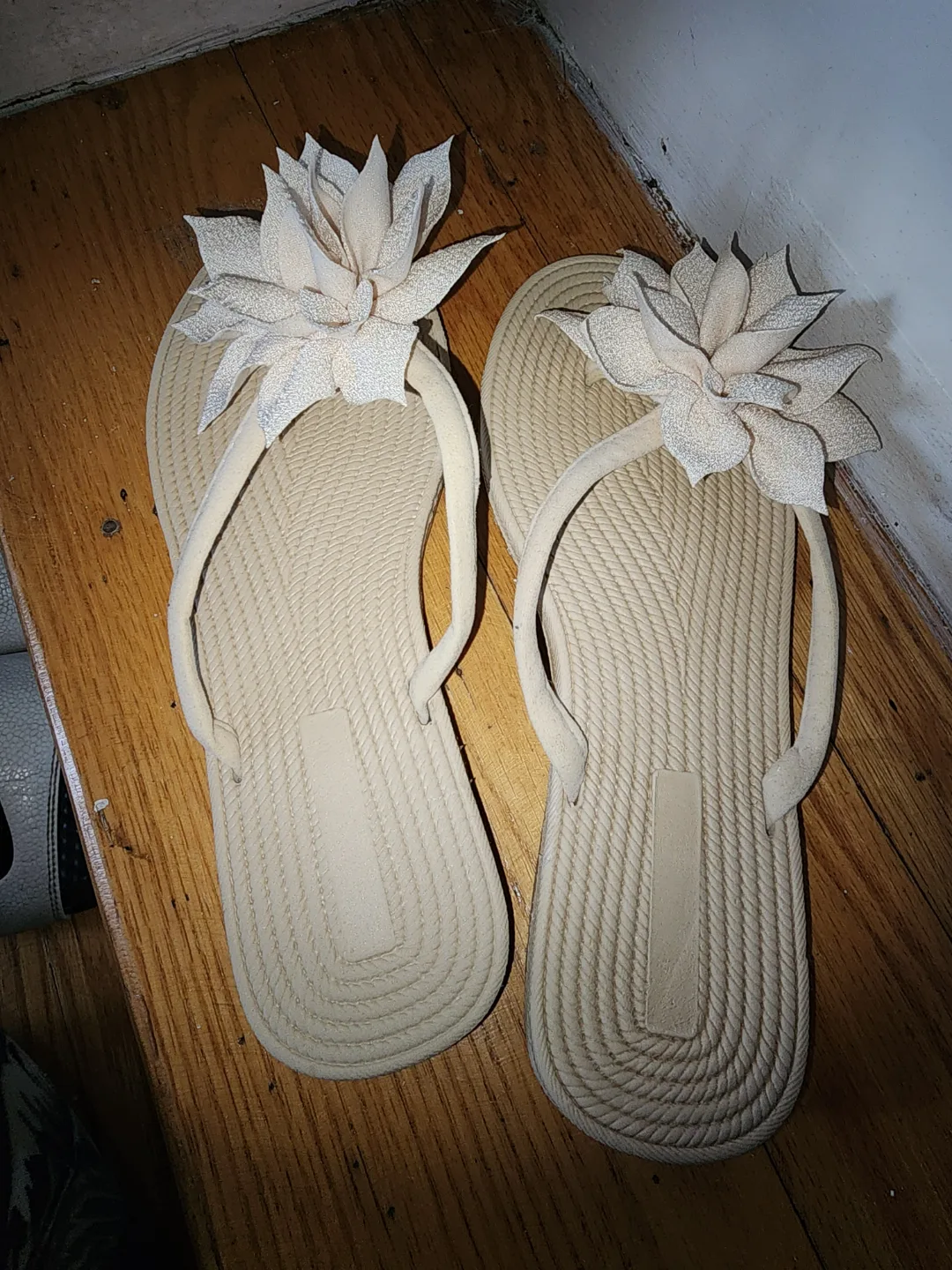 Beige Flip Flops with Flower Detail thumbnail
