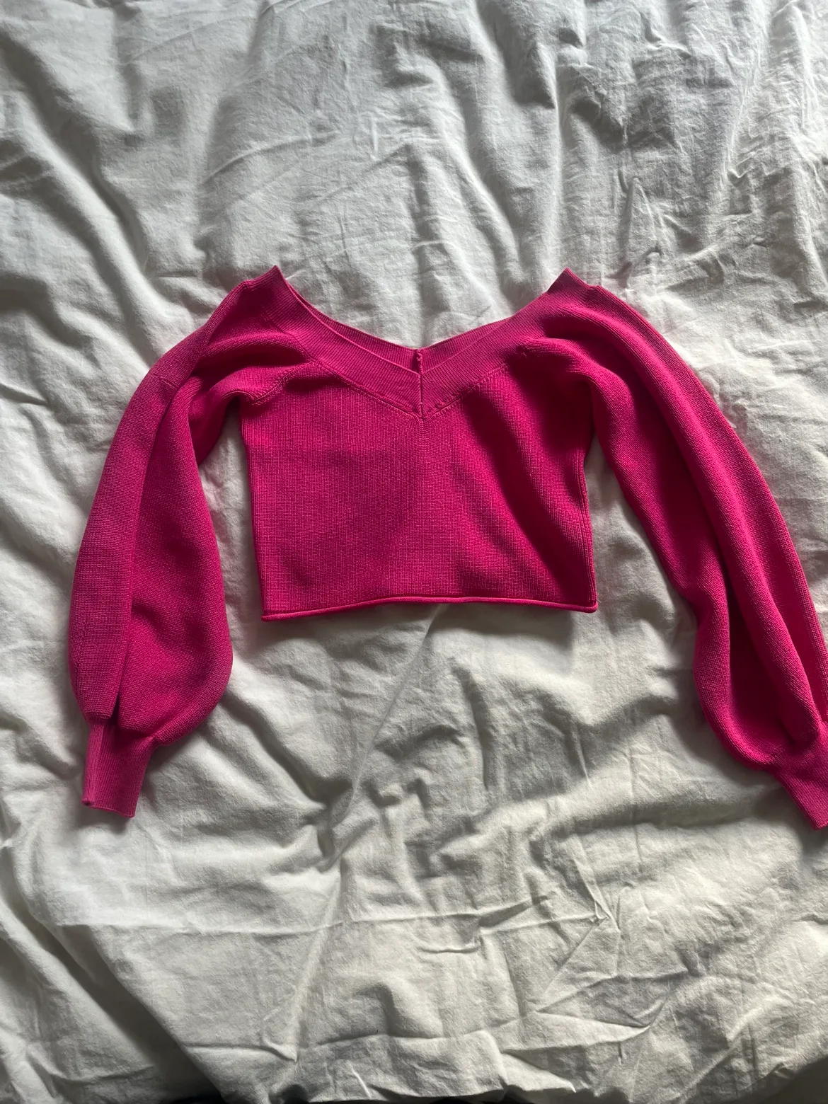 Hot Pink Cropped Knit Sweater thumbnail