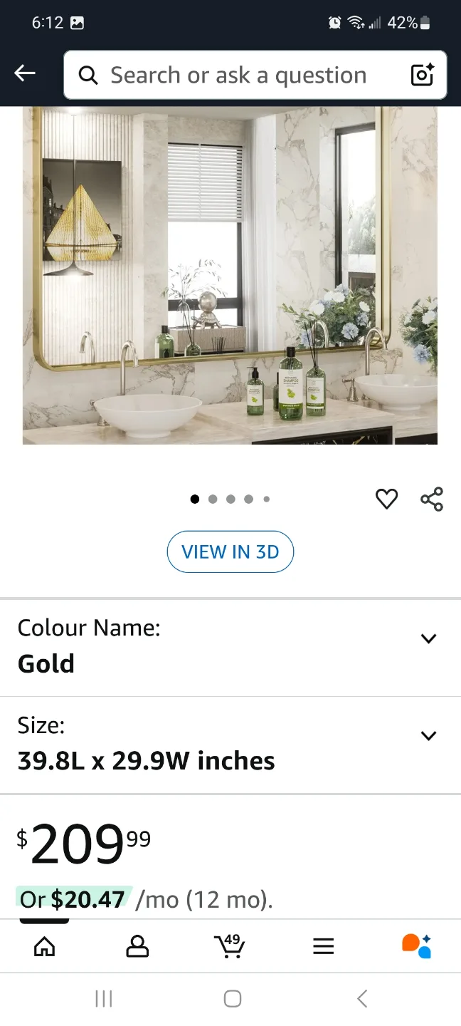 TokeShimi Gold Bathroom Mirror - 40x30 Inches brand new image indicator(2)