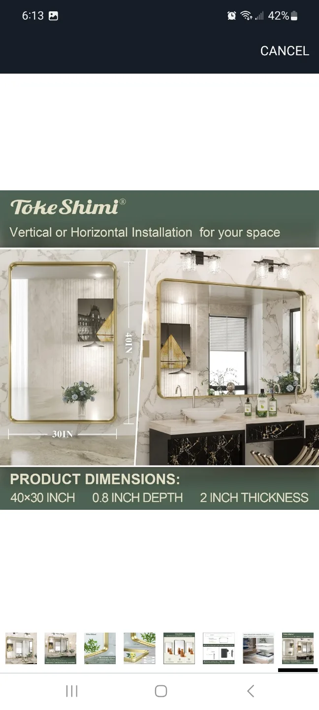 TokeShimi Gold Bathroom Mirror - 40x30 Inches brand new image indicator(5)