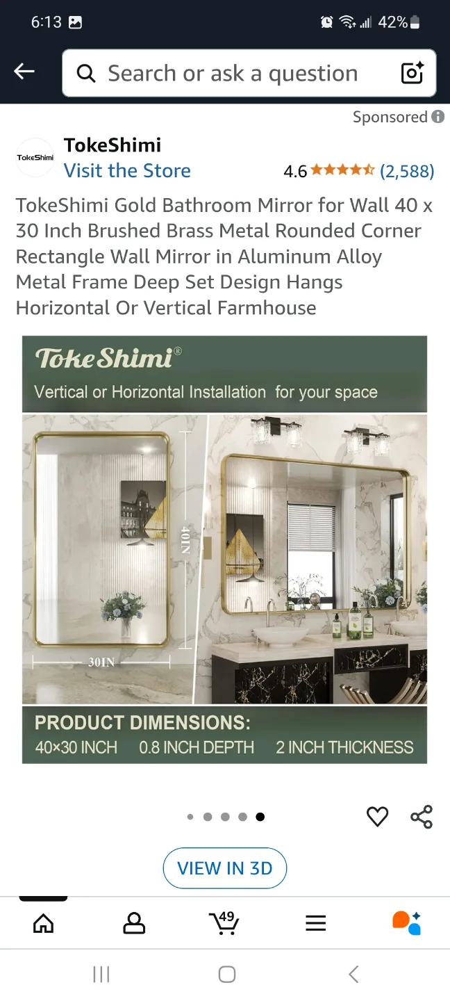 TokeShimi Gold Bathroom Mirror - 40x30 Inches brand new image indicator(6)