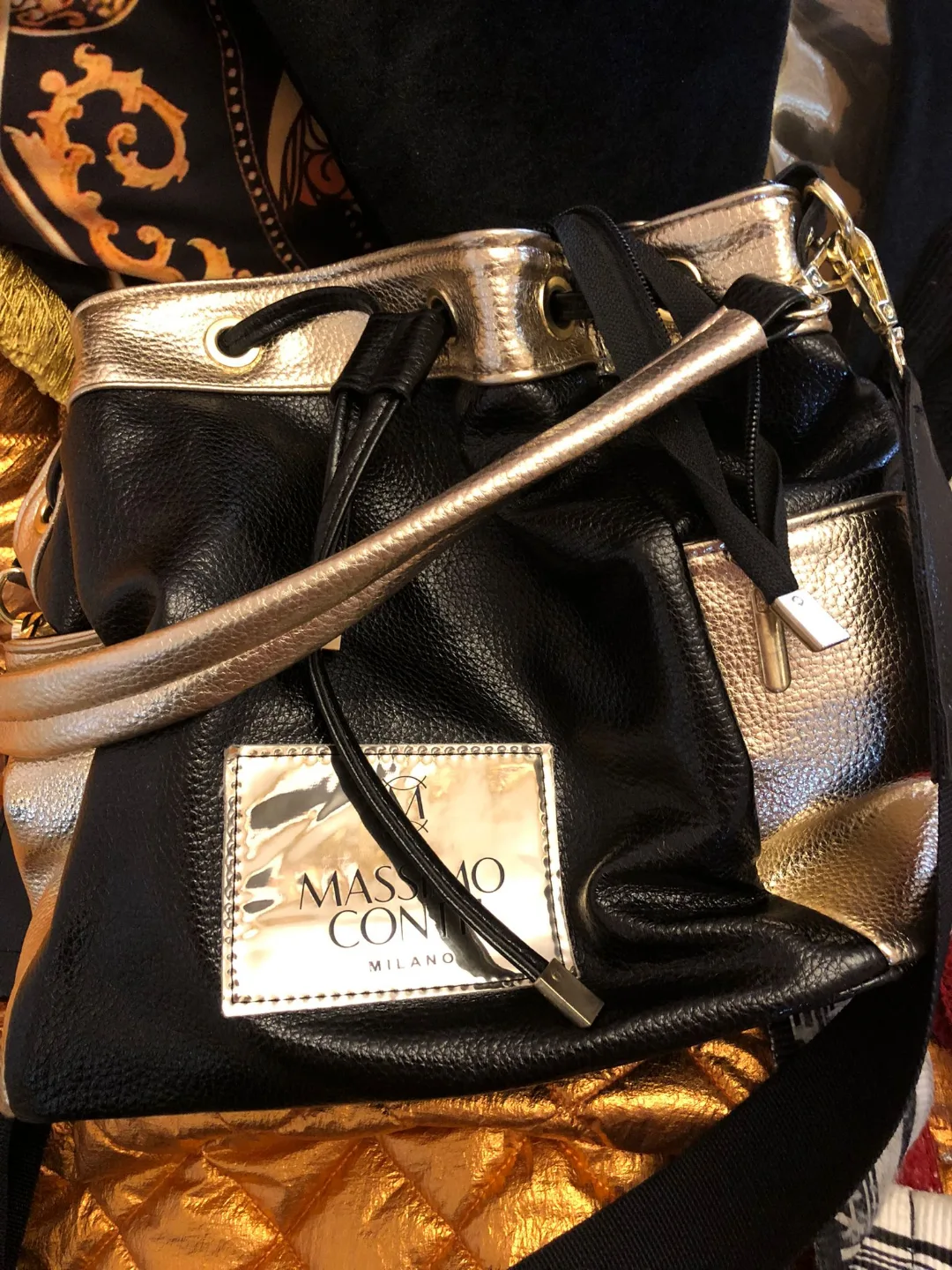 Massimo Contti Milano Black and Gold Bucket Bag thumbnail